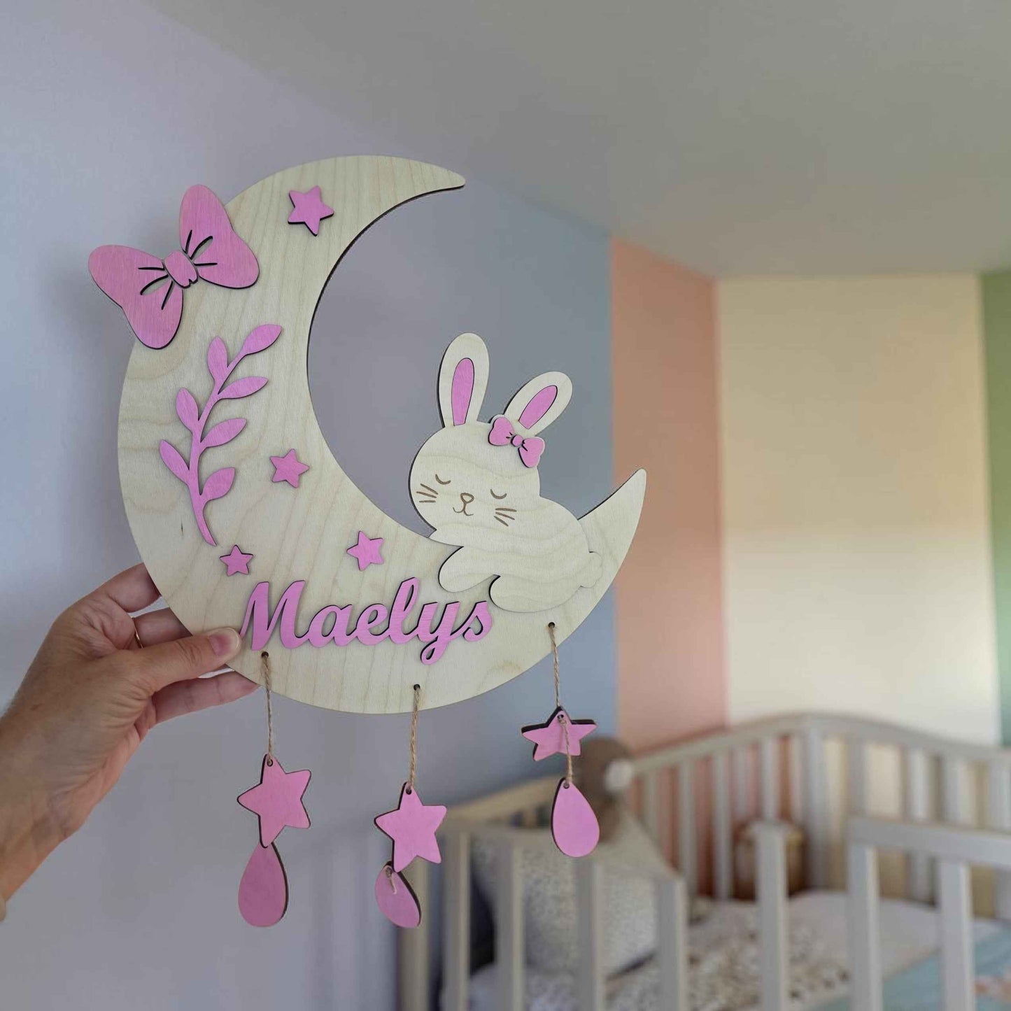 Décoration murale lune lapin