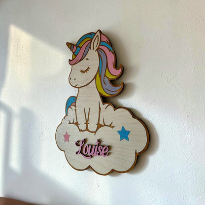 décoration murale licorne personnalisée en bois décoration chambre enfant 
