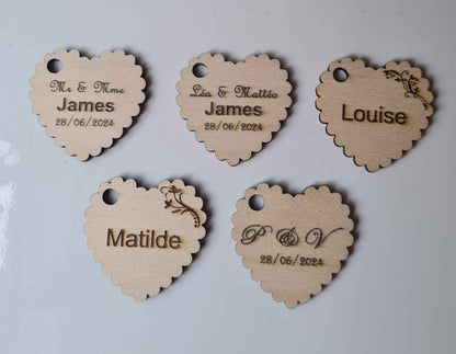 Etiquettes coeur Marque-places en bois personnalisée pour vos événements - LIJO CREA