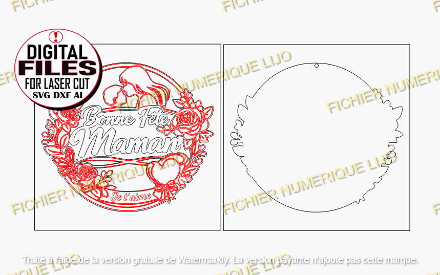 fichier fête des mères décoration laser cut bois dxf svg xtool diy