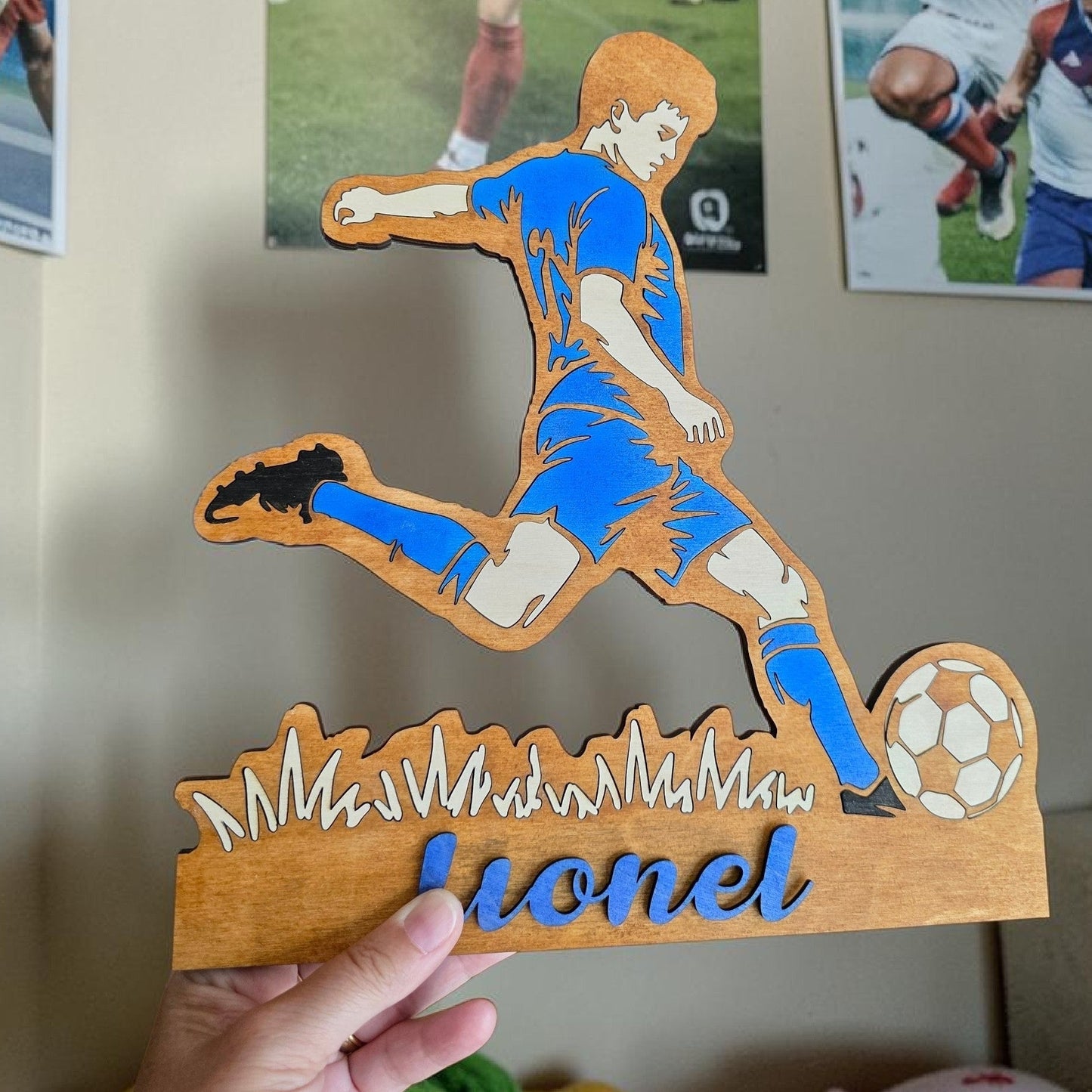 décoration murale footballeur football foot ballon décoration chambre enfant ado fan de foot coupe du monde personnalisé en bois
