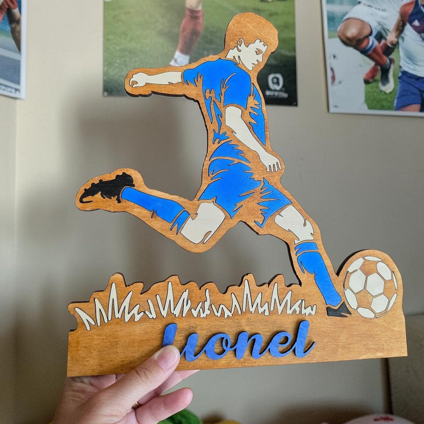 décoration murale footballeur football foot ballon décoration chambre enfant ado fan de foot coupe du monde personnalisé en bois