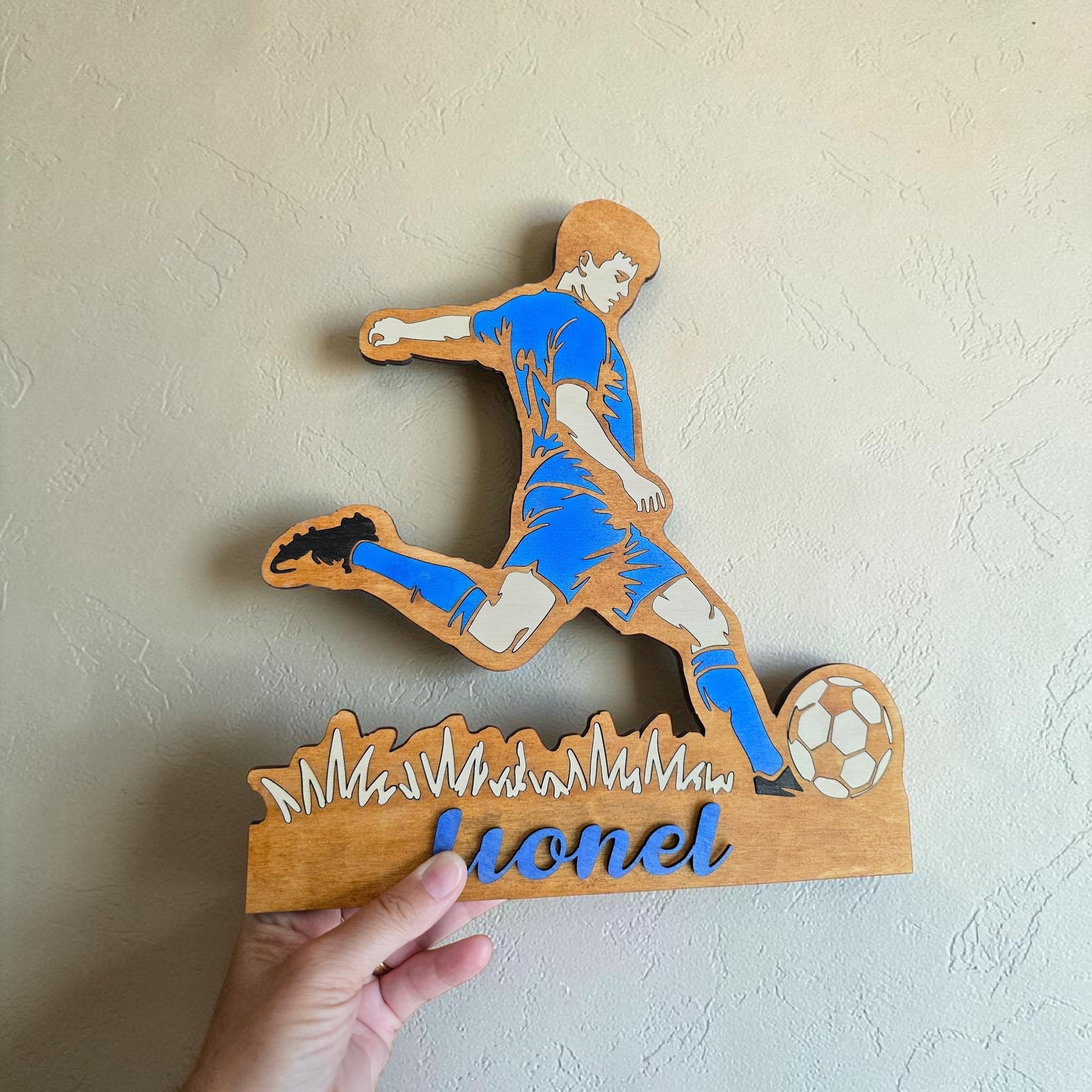 décoration murale footballeur football foot ballon décoration chambre enfant ado fan de foot coupe du monde personnalisé en bois