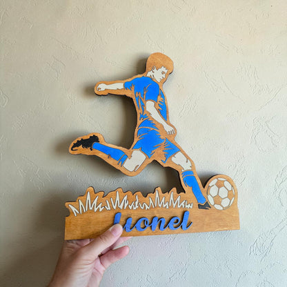 décoration murale footballeur football foot ballon décoration chambre enfant ado fan de foot coupe du monde personnalisé en bois