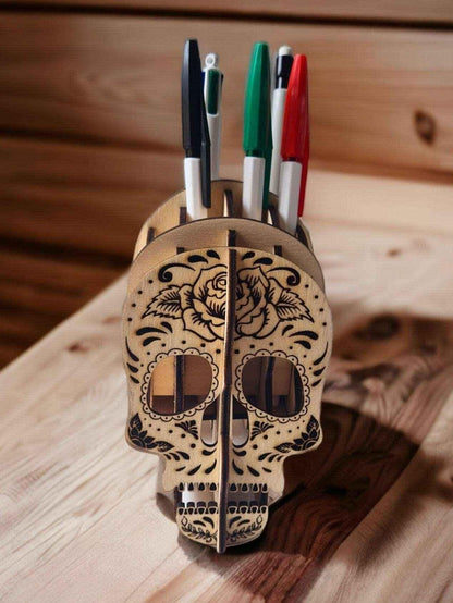 Porte-crayons en bois tête de mort style unique - LIJO CREA