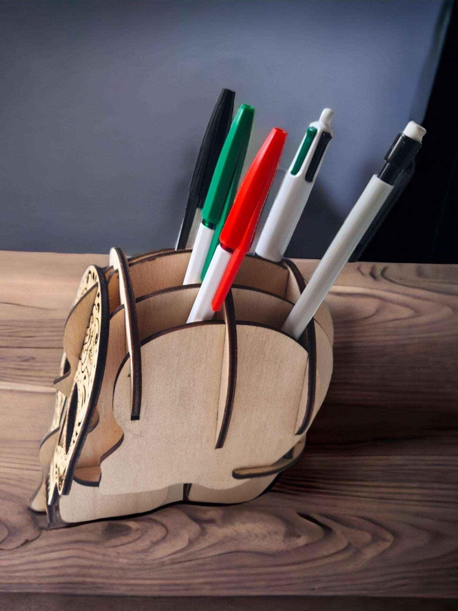 Porte-crayons en bois tête de mort style unique - LIJO CREA