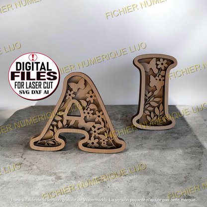 lettre alphabet dxf svg laser cut fichier papillon 