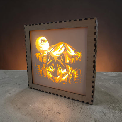 Fichier lightbox loup svg pour machine de découpe cricut silhouette loup au clair de lune dans la forêt fichier boite à lumière en 3d led