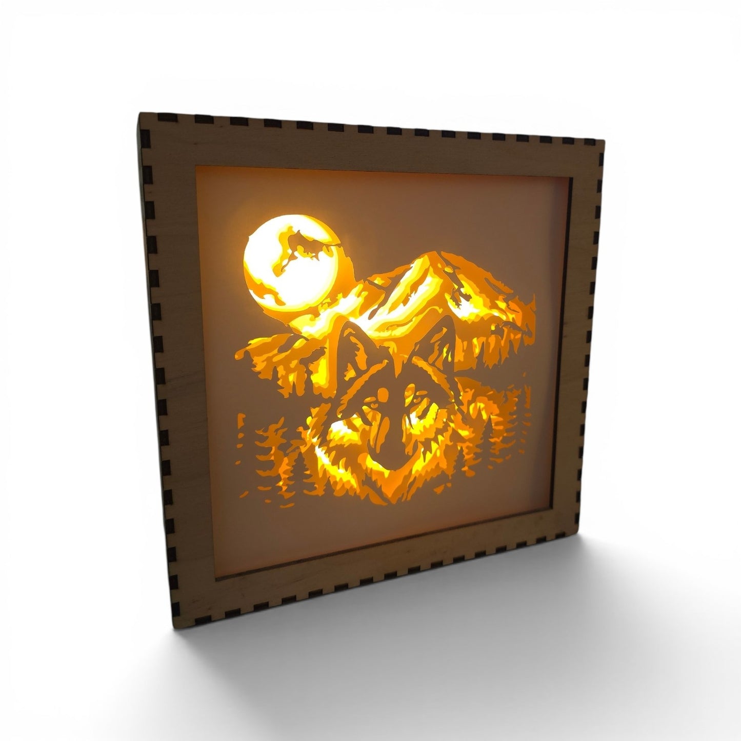 Fichier lightbox loup svg pour machine de découpe cricut silhouette loup au clair de lune dans la forêt fichier boite à lumière en 3d led