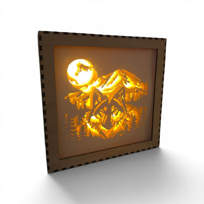 Fichier lightbox loup svg pour machine de découpe cricut silhouette loup au clair de lune dans la forêt fichier boite à lumière en 3d led