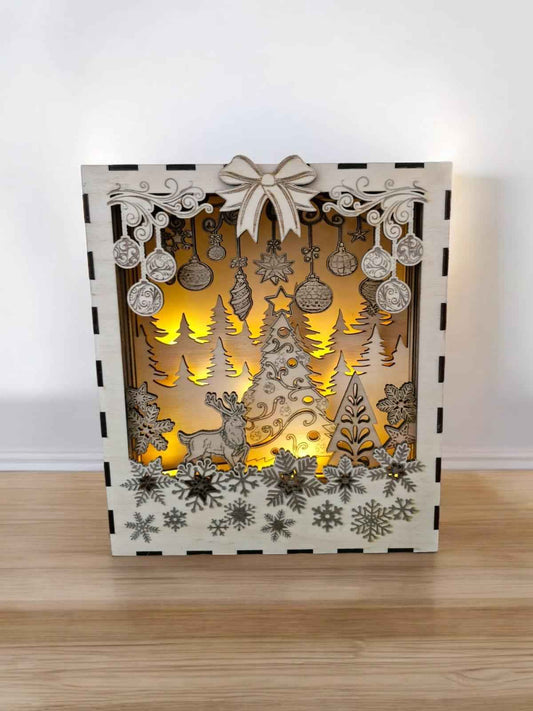 Lampe boîte à lumière LED Noël en bois artisanale - Décoration lumineuse de Noël - LIJO CREA