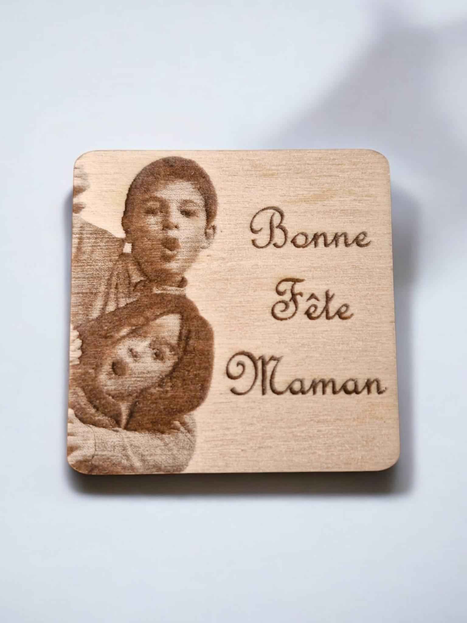 Aimants bois personnalisés avec photo et message gravés au laser - LIJO CREA