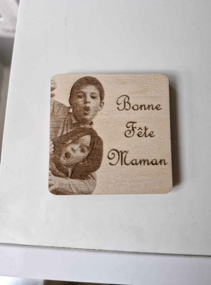 Aimants bois personnalisés avec photo et message gravés au laser - LIJO CREA