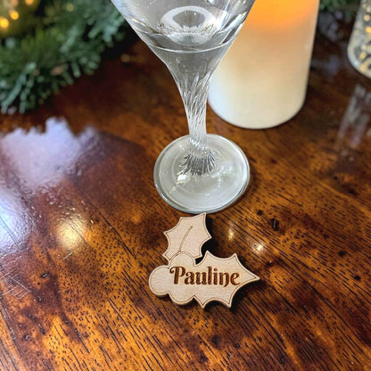 Marque place de Noël Étoile ou Gui personnalisé en bois avec prénom
