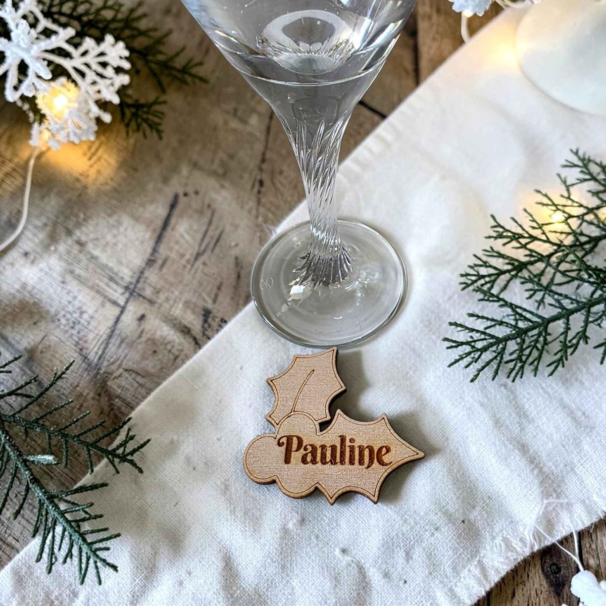 Marque place de Noël Étoile ou Gui personnalisé en bois avec prénom