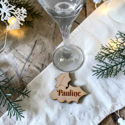 Marque place de Noël Étoile ou Gui personnalisé en bois avec prénom