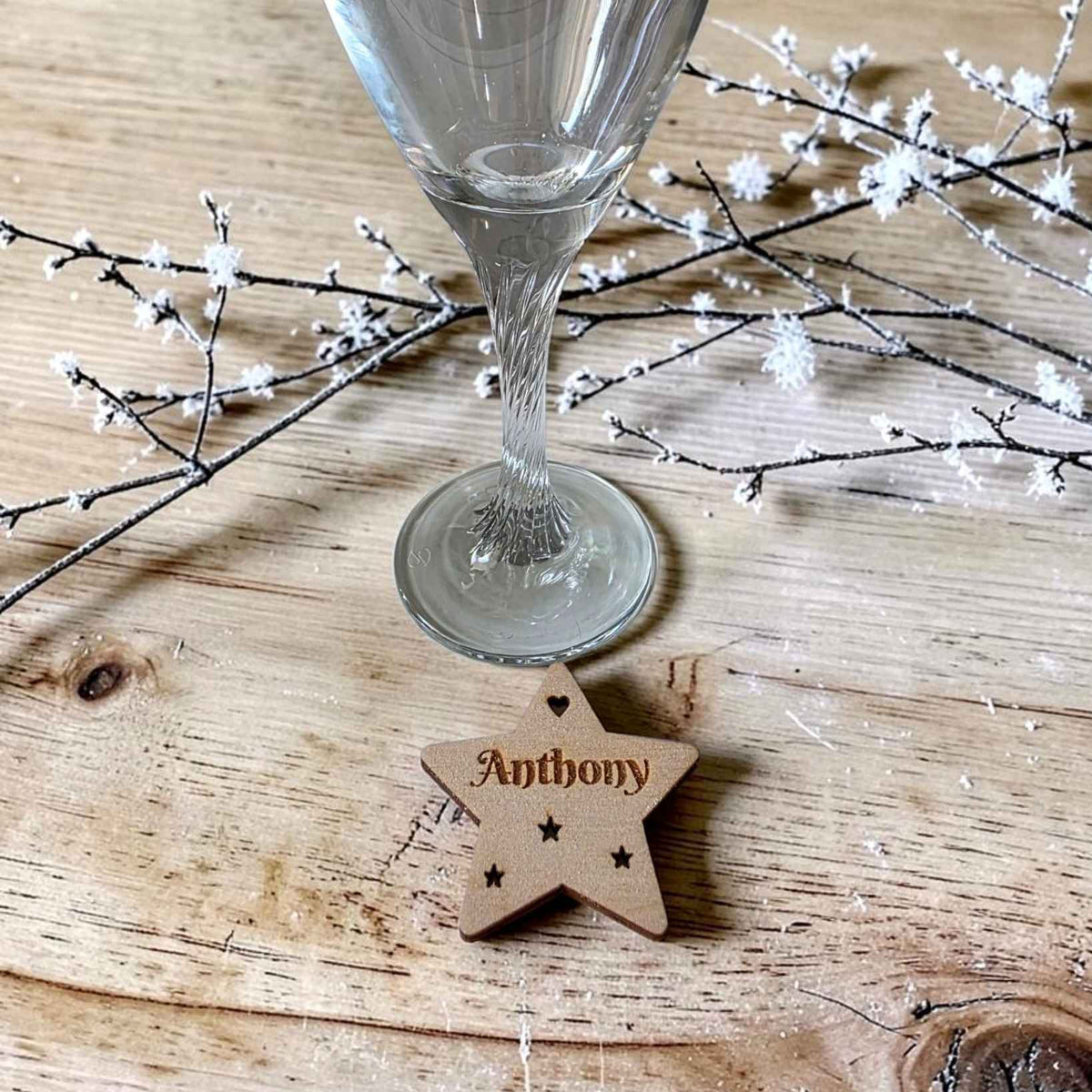 Marque place de Noël Étoile ou Gui personnalisé en bois avec prénom