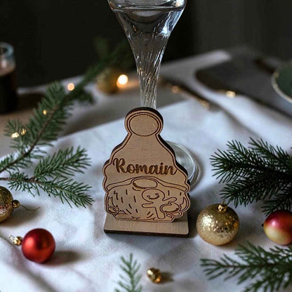 marque place de noël gnome personnalisé en bois