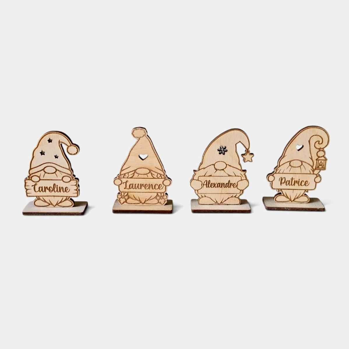 marque place gnome avec pancarte personnalisé en bois 