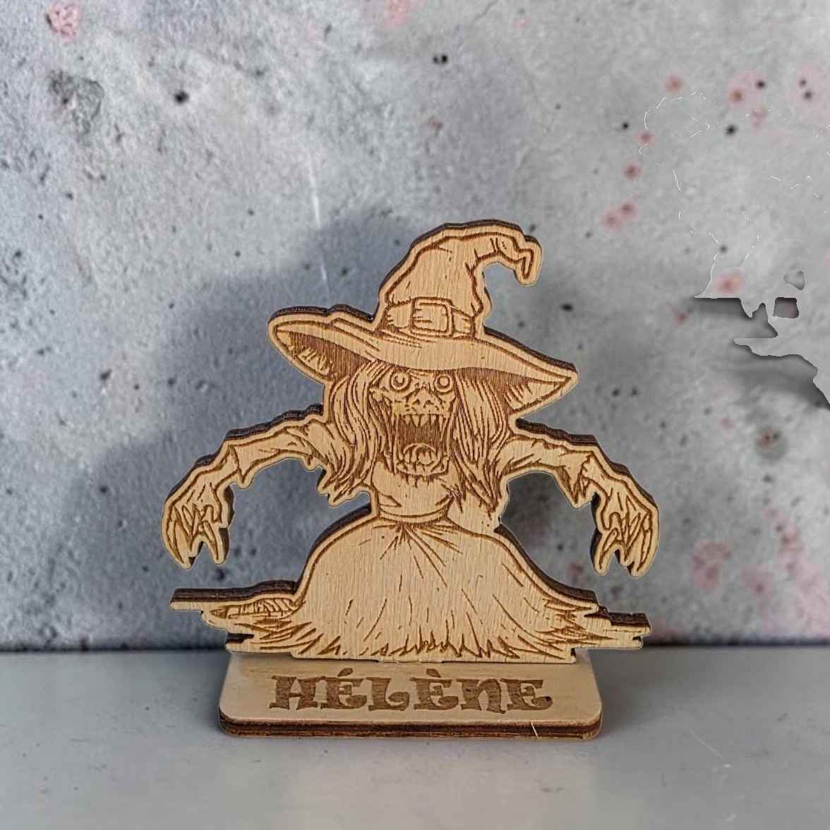 marque place halloween personnalisé en bois décoration table