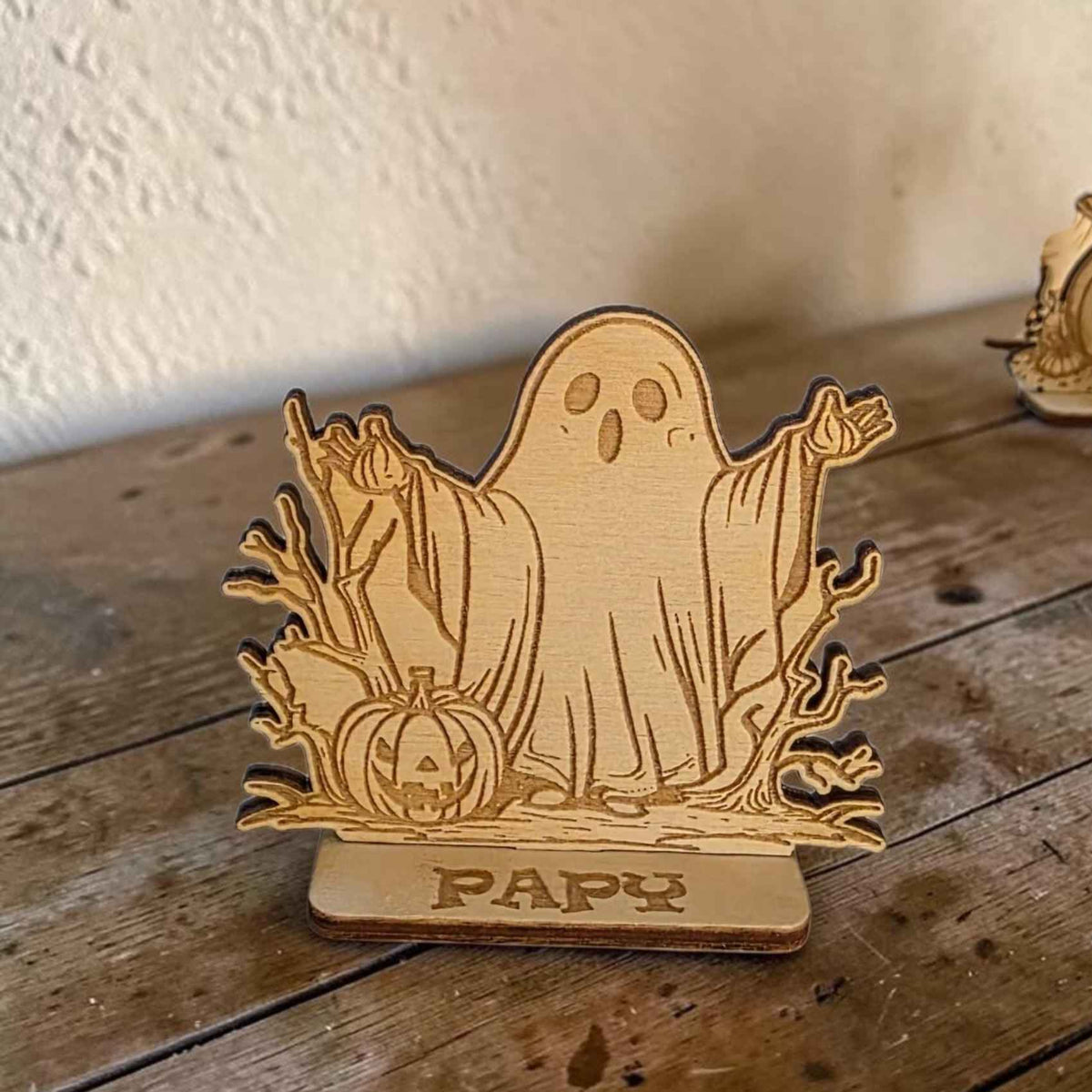 marque place halloween personnalisé en bois décoration table