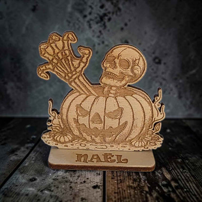 marque place halloween personnalisé en bois décoration table