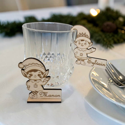 marque place lutin décoration table de noël prénom personnalisé en bois gravé idée cadeau décoration table
