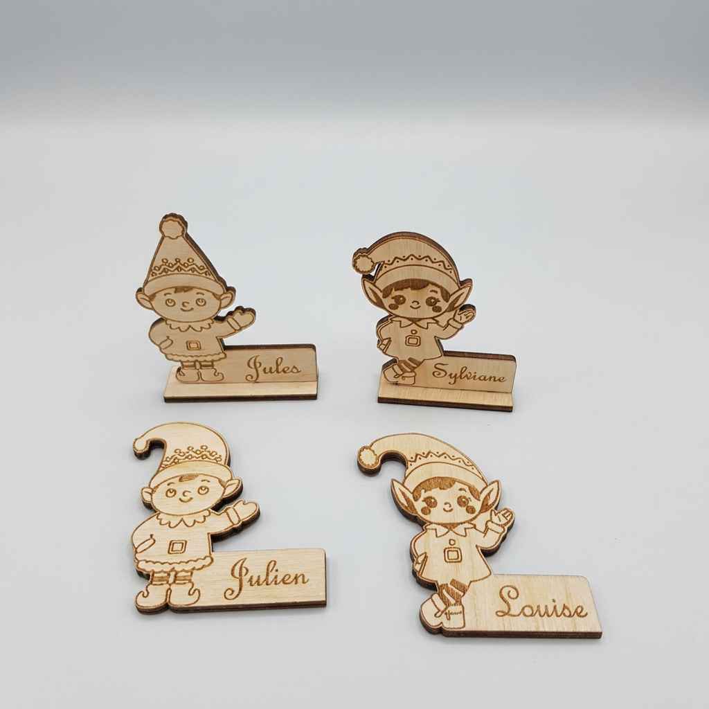 marque place lutin de noël à accrocher personnalisé en bois