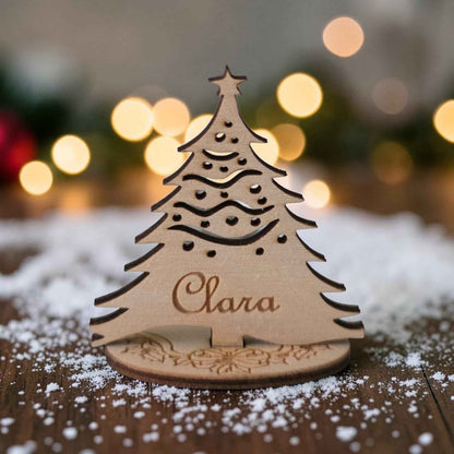 marque place sapin de Noël en bois personnalisé décoration de table de fête
