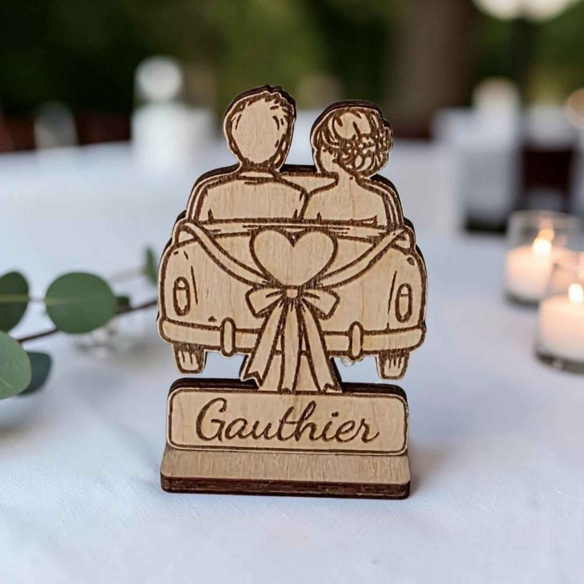 marque place voiture mariage en bois personnalisé 