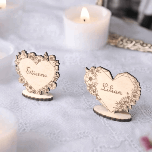 Marque-places coeur et fleurs - Élégants marque-places fleurs coeur pour vos événements - LIJO CREA