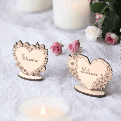 Marque-places coeur et fleurs - Élégants marque-places fleurs coeur pour vos événements - LIJO CREA