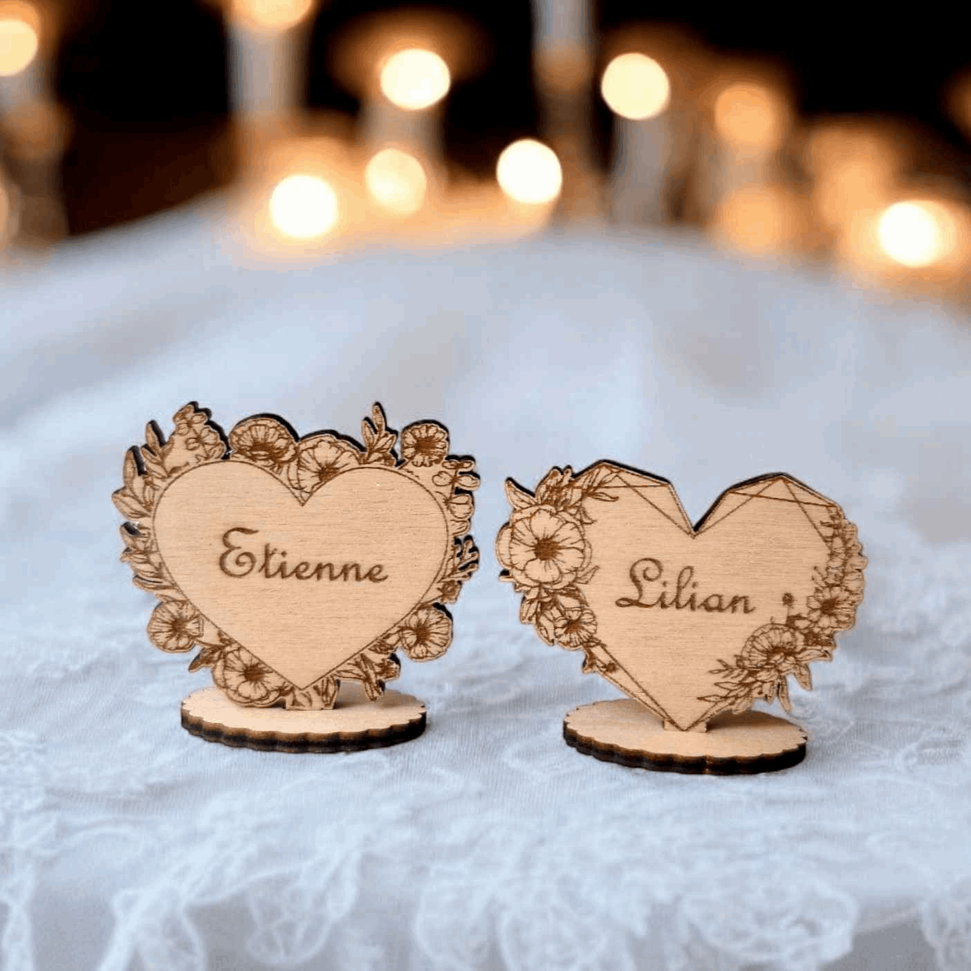 Marque-places coeur et fleurs - Élégants marque-places fleurs coeur pour vos événements - LIJO CREA