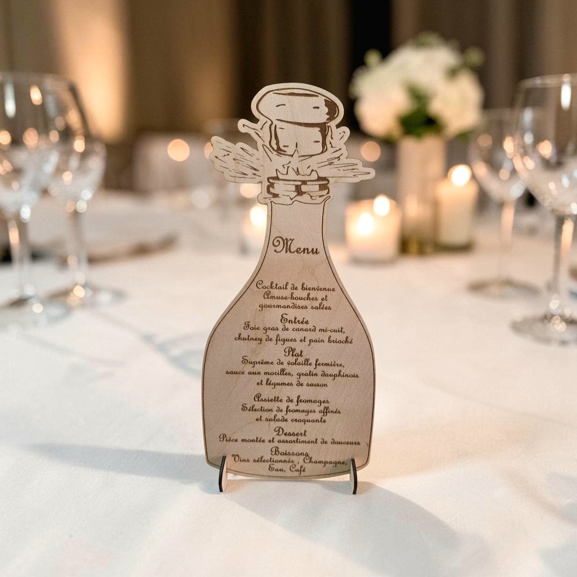 menu mariage fête anniversaire personnalisé en bois gravé menu de fête