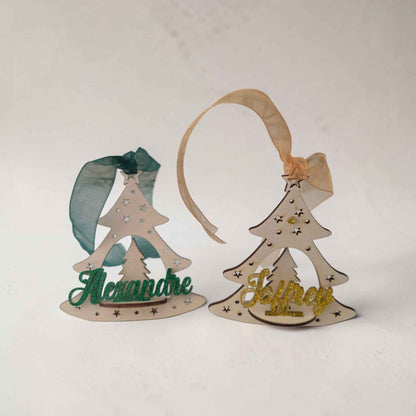 boule de noël suspension personnalisée en bois et acrylique originale sapin de noël