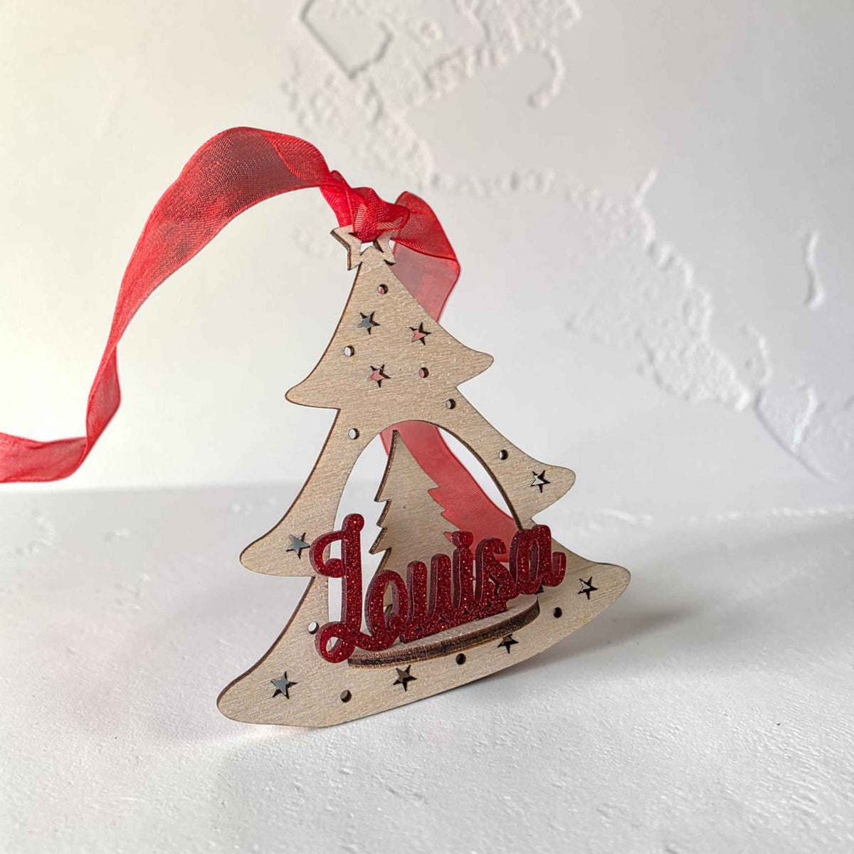 boule de noël suspension personnalisée en bois et acrylique originale sapin de noël