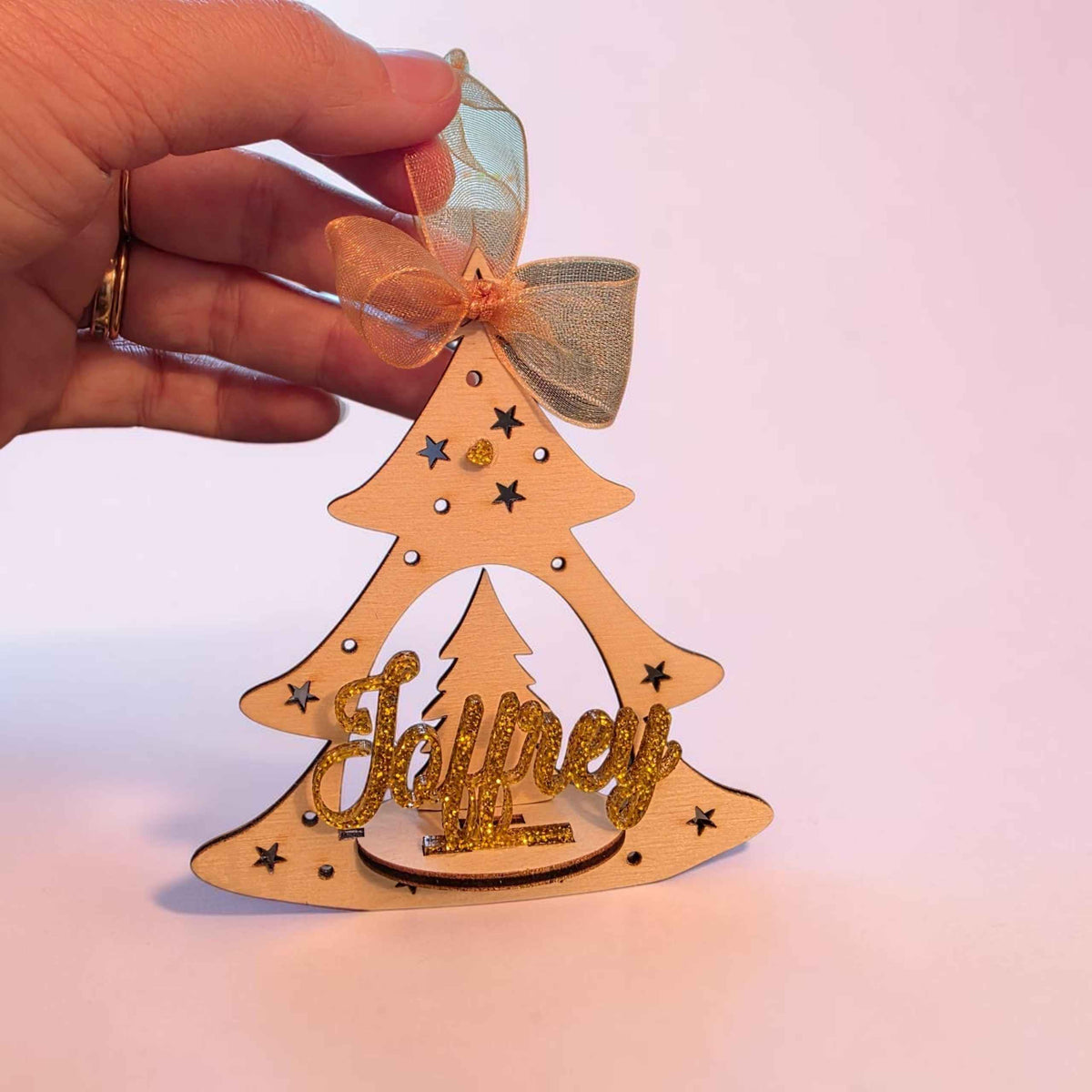 boule de noël suspension personnalisée en bois et acrylique originale sapin de noël
