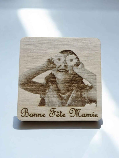 Aimants bois personnalisés avec photo et message gravés au laser - LIJO CREA