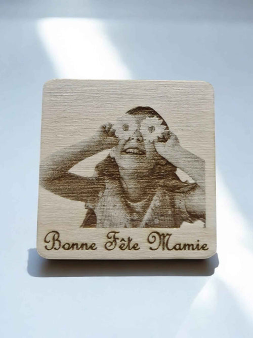 Aimants bois personnalisés avec photo et message gravés au laser - LIJO CREA