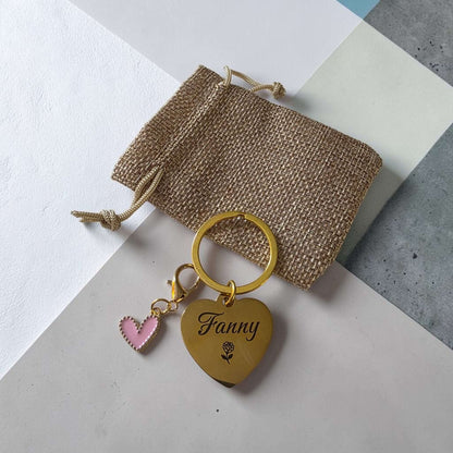 porte clés coeur or doré gravé personnalisé avec breloque idée cadeau originale personnalisée