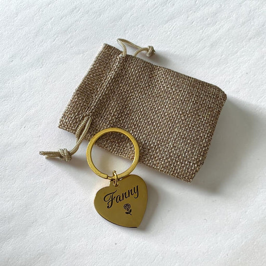 porte clés coeur or doré gravé personnalisé avec breloque idée cadeau originale personnalisée