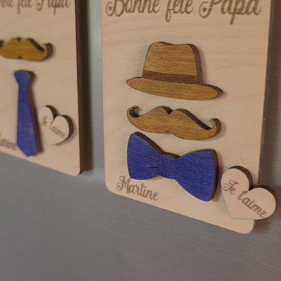 magnet fête des pères personnalisé  en bois idée cadeau fête papi papa tonton