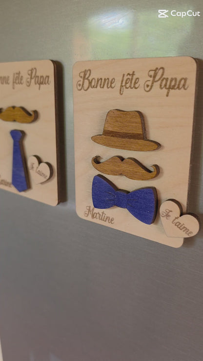 magnet fête des pères personnalisé  en bois idée cadeau fête papi papa tonton